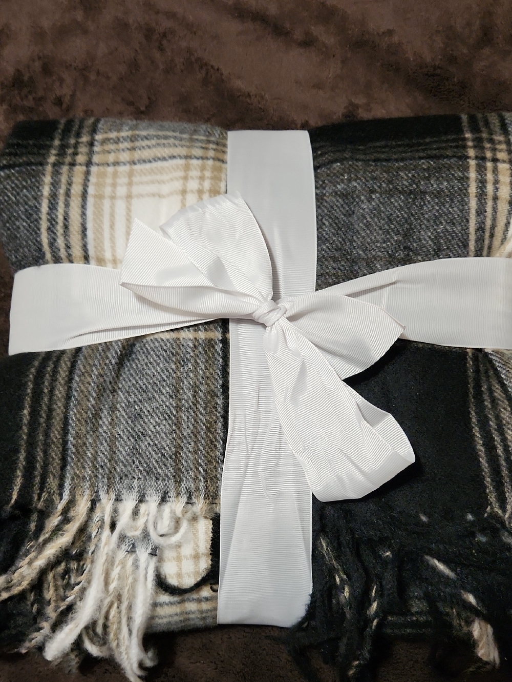 Cozy Plaid Throw Blanket in Black, Gray & Cream